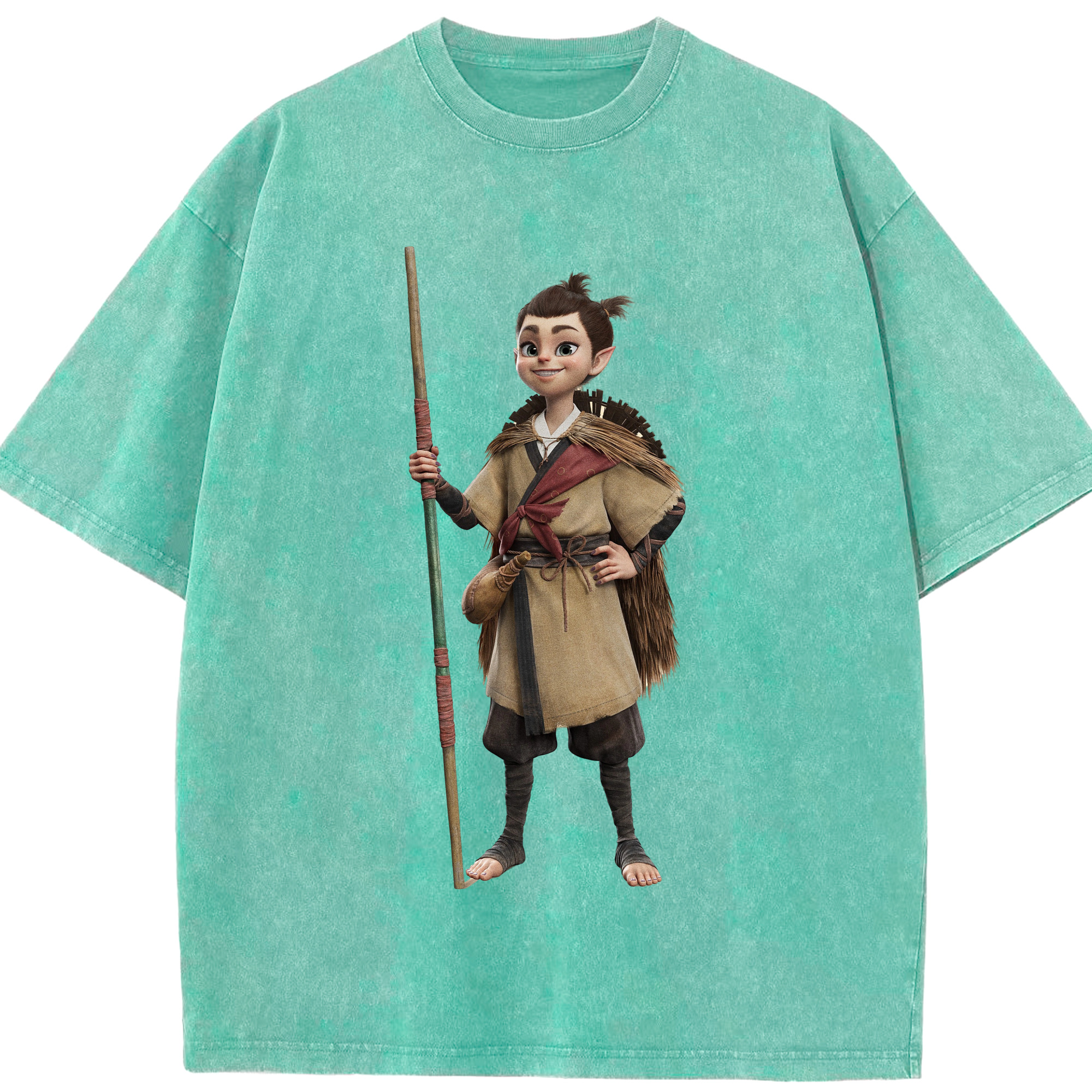 （画像用） Ne Zha 2 ナタ 魔童の大暴れ 綿100% ヴィンテージ風 半袖Tシャツ（フロントプリント）